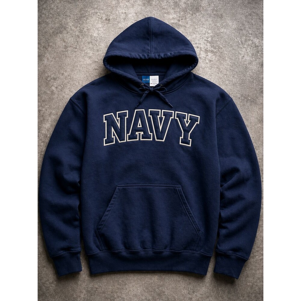 US Navy Hoodie Mens Large Blue Embroidered Military Pullover Sweatshirt